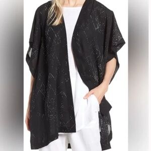 Eileen Fisher Black Printed Silk Tencel Marrakesh Kimono